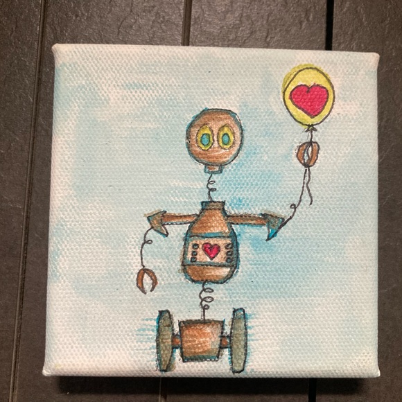 3 small paintings  — a robot triptych in acrylic on canvas - Picture 6 of 7